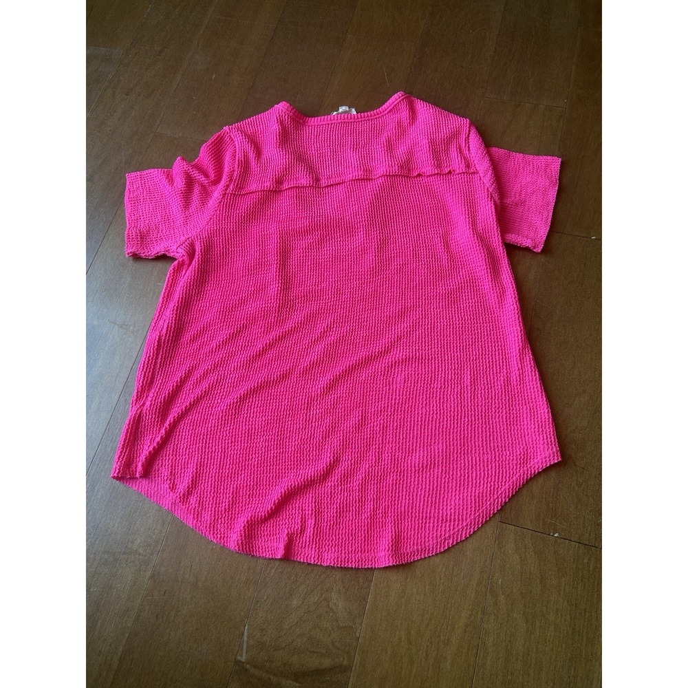 BiBi Waved Rib U Neck Top Front Pocket Fuchsia Hot Pink Boho Boutique Summer - Picture 8 of 8